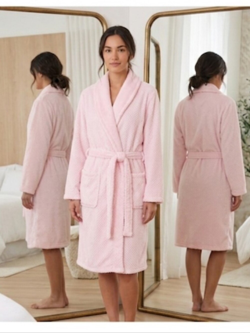 Ulta Pink Robe L-XL Thermal Plush Tiebelt